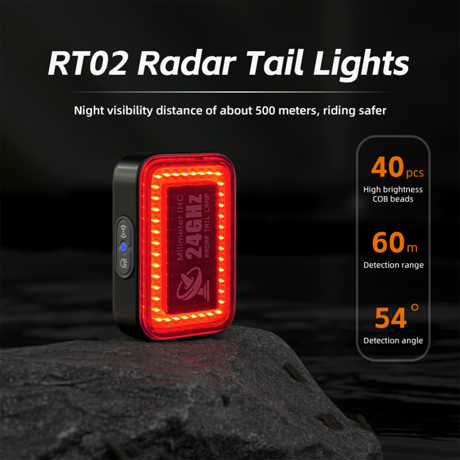 Cycling Radar Tail Light Rear Warning - CYCLAMI สมาร์ทจักรยานเรดาร์ไฟท้าย IPx6 จักรยานไฟท้ายไฟท้ายหยุดอัตโนมัติ LED ขี่ไฟเตือนความปลอดภัยขี่จักรยาน