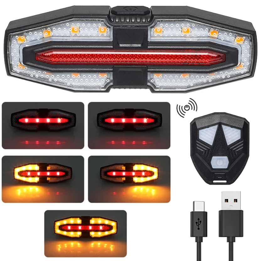 Turn Signal Bike Light Wireless Remote - ไฟท้ายจักรยานแบบชาร์จไฟ USB พร้อมสัญญาณไฟเลี้ยวไฟท้ายจักรยานรีโมทคอนโทรลไร้สายไฟท้ายจักรยานสําหรับขี่กลางคืน