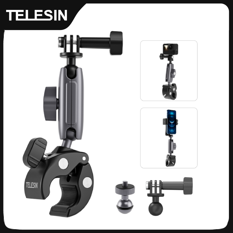 Action Camera Bike Mount Aluminum - TELESIN รถจักรยานยนต์จักรยาน Rail Mount Clamp 360