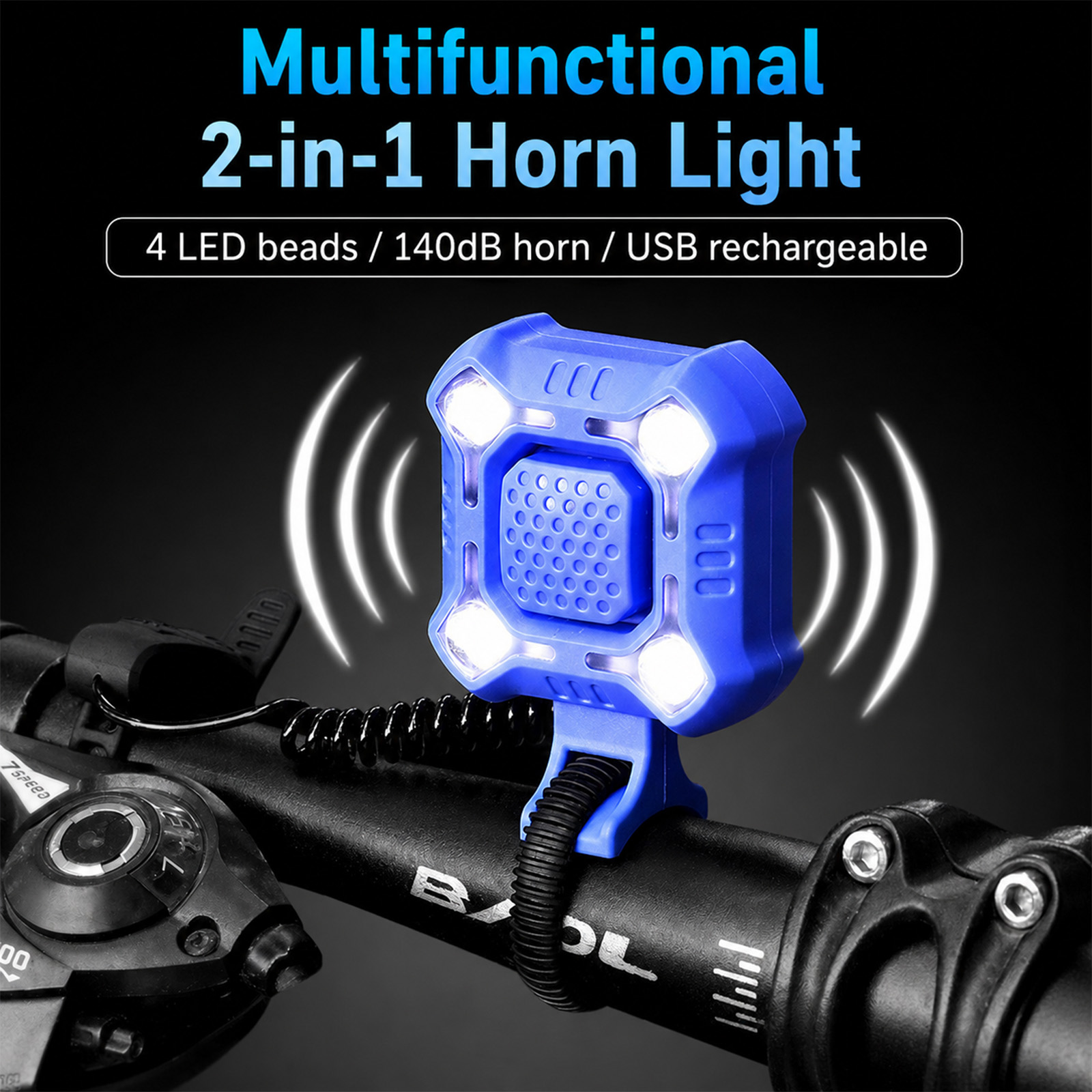 Bike Bell Electronic Loud Horn - กระดิ่งจักรยานไฟฟ้าแบบชาร์จได้ เสียงดัง พร้อมไฟท้าย ไฟหน้า และอุปกรณ์เสริมสำหรับจักรยาน