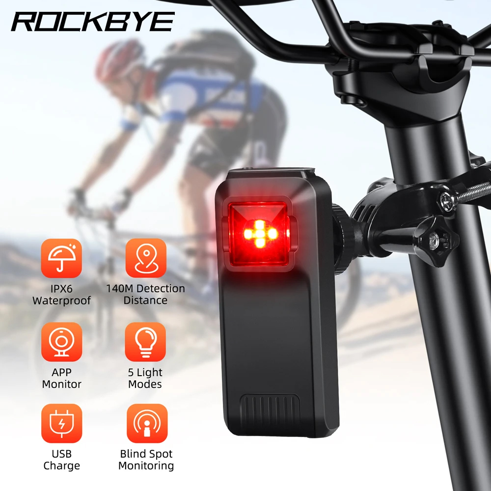 Cycling Radar Tail Light Rear Warning - ไฟเตือนท้ายจักรยาน Rockbye Bike Radar, ไฟท้ายจักรยานกันน้ำ IPX6,