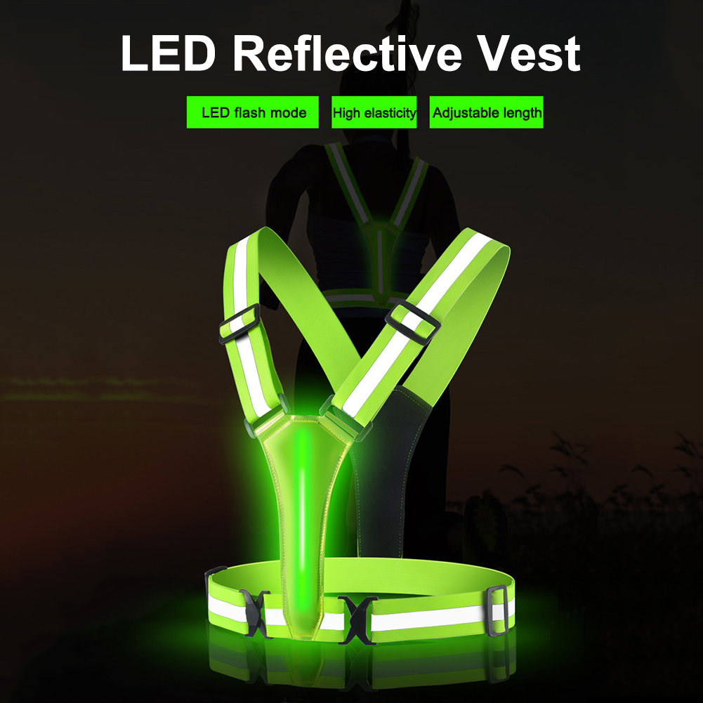 Reflective Cycling Vest High Visibility - เสื้อกั๊ก LED สำหรับวิ่ง ปรับระดับได้ สะท้อนแสง เสื้อกั๊กนิรภัยสำหรับวิ่งและปั่นจักรยาน