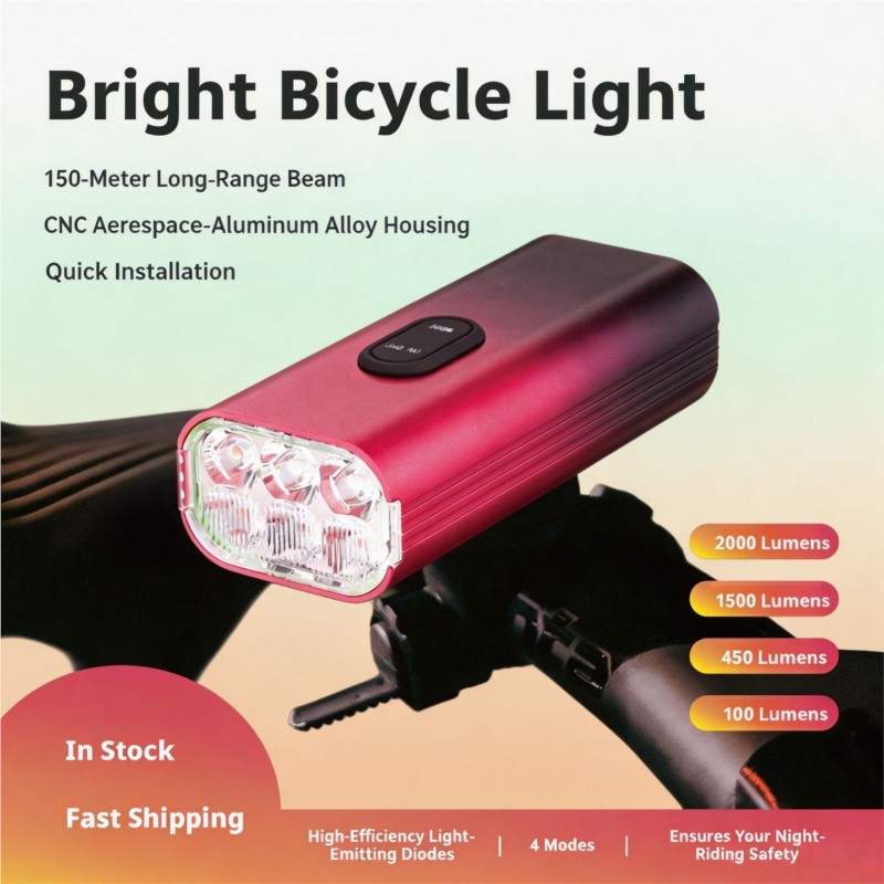 Bike Headlight 2000 Lumens Rechargeable - ไฟหน้าจักรยาน LED 2000 ลูเมน ชาร์จผ่าน USB
