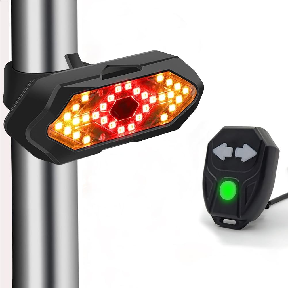 Turn Signal Bike Light Wireless Remote - ไฟท้ายจักรยานแบบไร้สาย ไฟท้ายจักรยานเสือภูเขา ไฟชาร์จ USB ไฟท้ายจักรยาน อุปกรณ์ขี่จักรยานกลางคืน