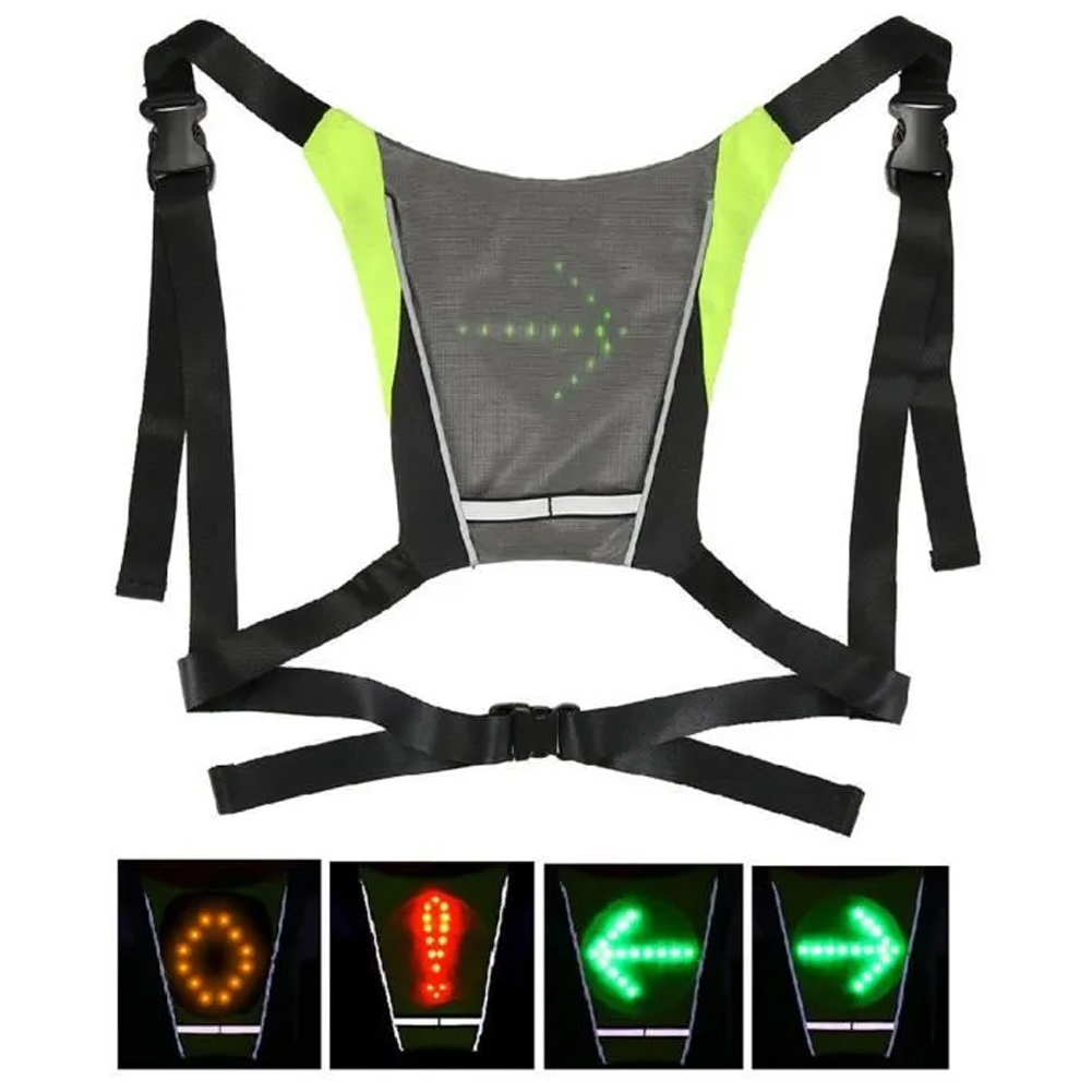 Reflective Cycling Vest High Visibility - เสื้อกั๊กสะท้อนแสงพร้อมไฟ LED แสดงทิศทาง ชาร์จไฟผ่าน USB ปรับสายได้