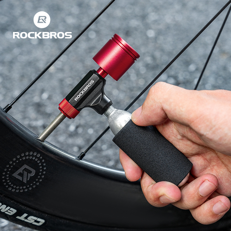 Co2 Tire Inflator Bike Repair - หัวสูบลม CO2 ของ ROCKBROS พร้อมเกจวัดแรงดัน วาล์ว