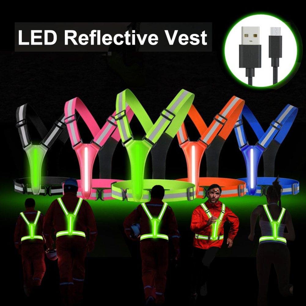 Reflective Cycling Vest High Visibility - เสื้อกั๊กวิ่ง LED แบบชาร์จ USB พร้อมแถบสะท้อนแสง เสื้อผ้าวิ่งกลางคืนแบบมองเห็นได้ชัดเจน