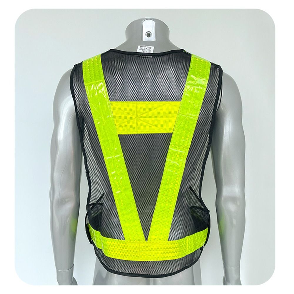 Reflective Cycling Vest High Visibility - เสื้อกั๊กสะท้อนแสงรูปตัววี สายสะท้อนแสงแบบตาข่าย ผ้าตาข่าย เสื้อกั๊กนิรภัยสำหรับทำงานกลางคืน เสื้อแจ็คเก็ตนิรภัยสำหรับทำงานสีเขียวเรืองแสง