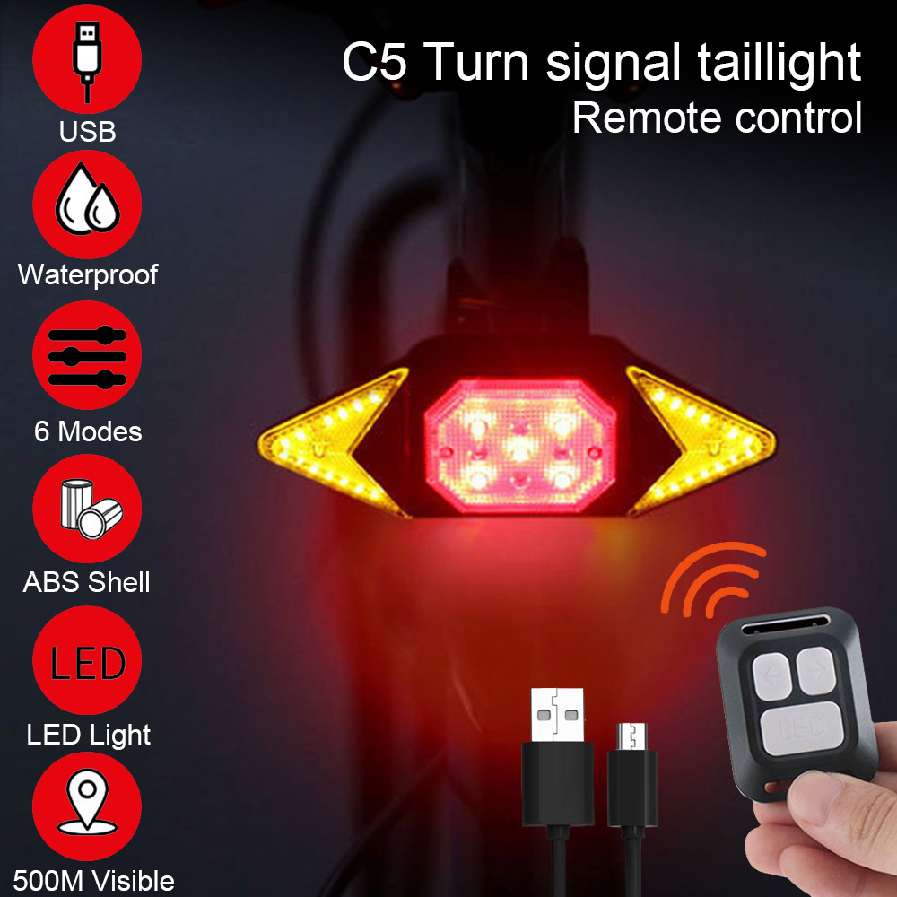 Turn Signal Bike Light Wireless Remote - ไฟท้ายจักรยานไฟเลี้ยว USB ไฟท้ายจักรยานรีโมทคอนโทรลไร้สายสําหรับจักรยานที่มีฮอร์นภูเขา MTB อุปกรณ์เสริมถนน