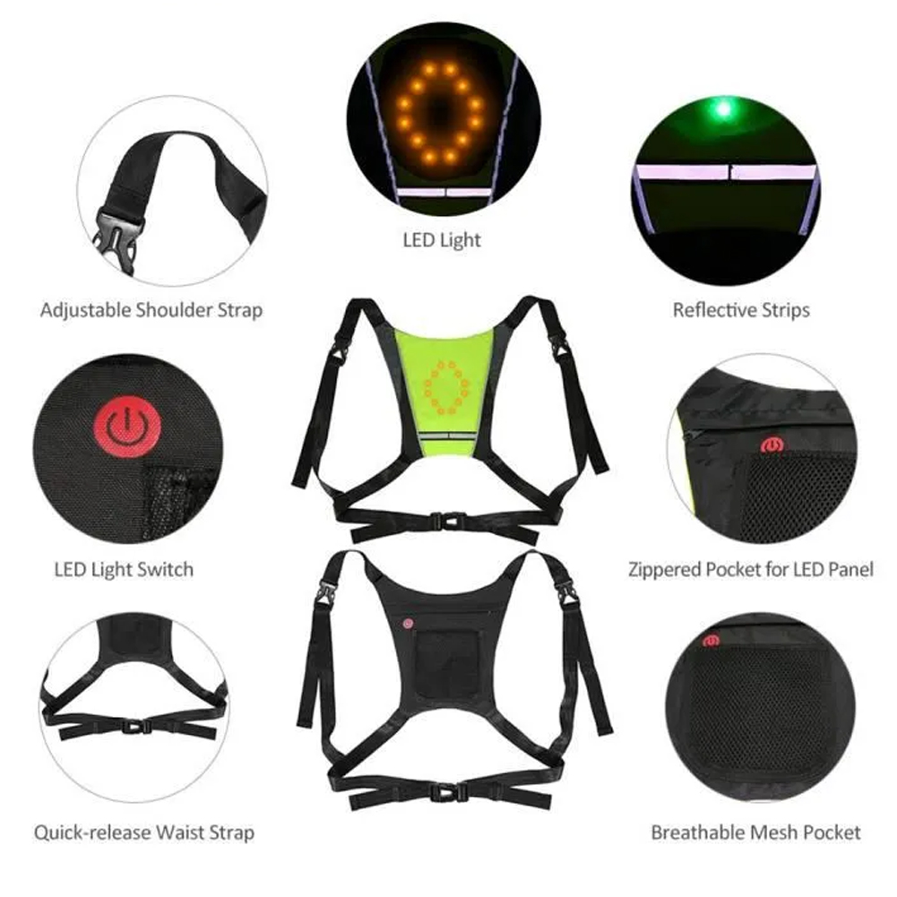 เสื้อกั๊กสะท้อนแสงพร้อมไฟ LED  - Reflective Cycling Vest High Visibility บทวิจารณ์และราคา